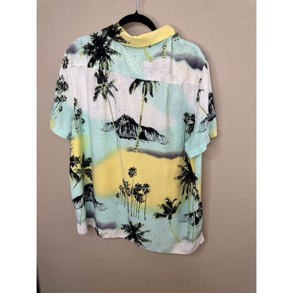 Original Use Men’s White Blue Shirt XXL Palm tree collared‎ button up Rayon - Picture 5 of 6